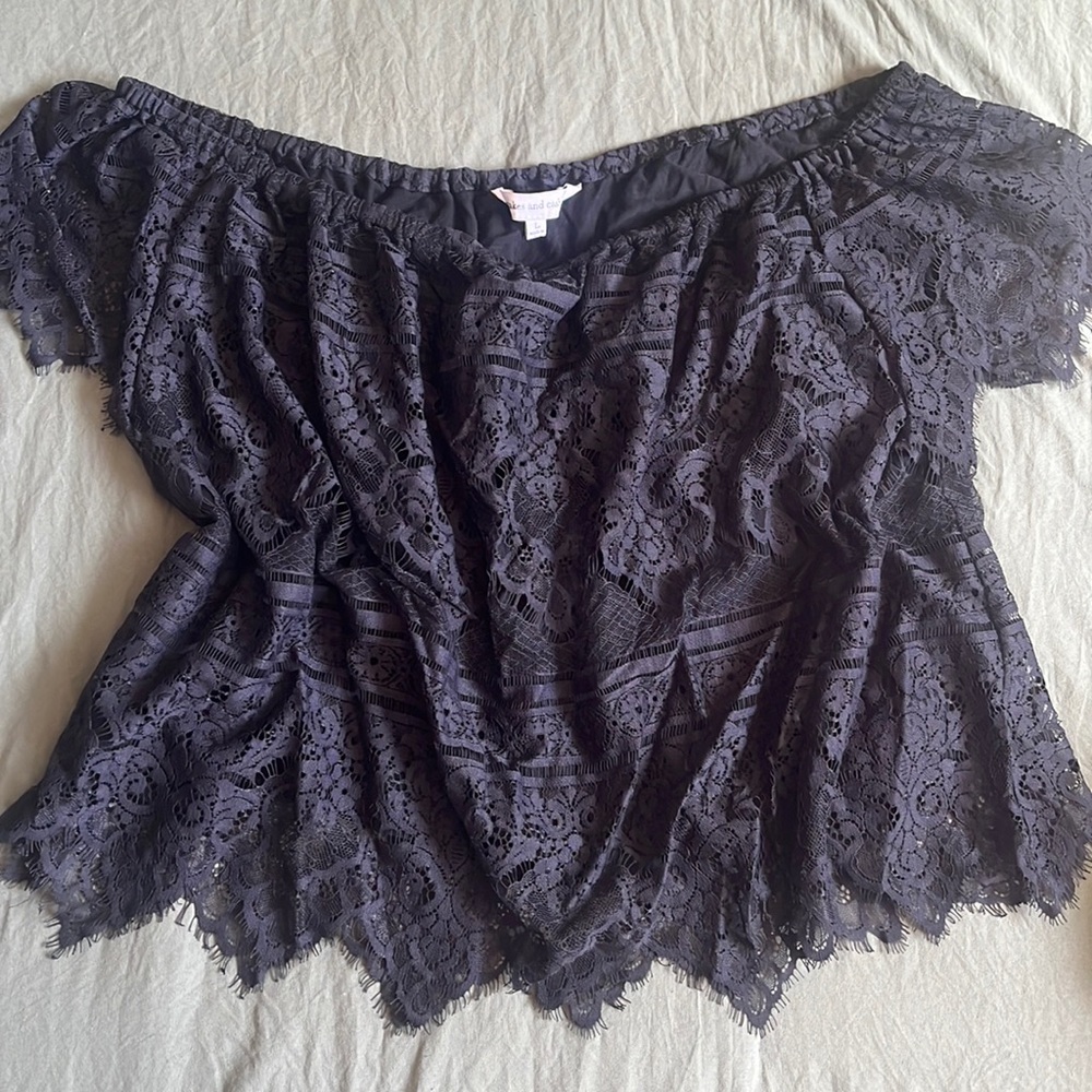 Cupcakes and Cashmere Lace Off Shoulder Crop Top